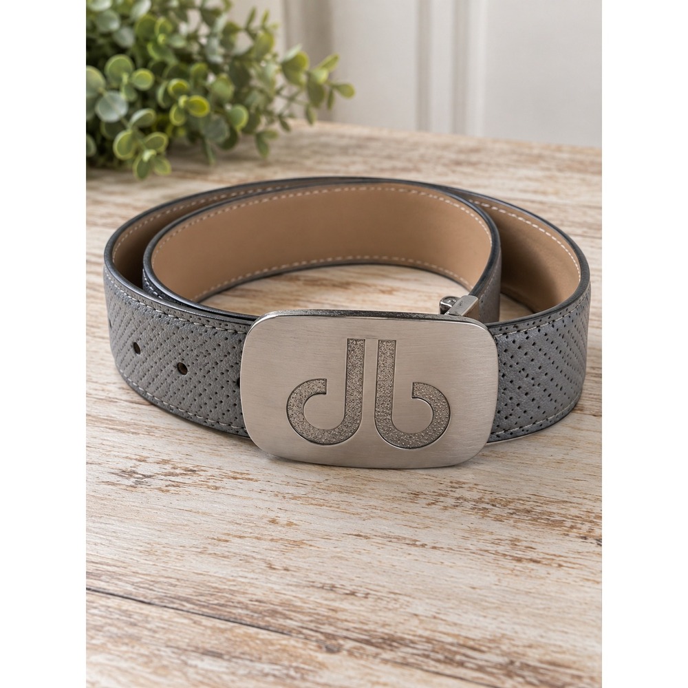 Druh Belts & Buckles Gray Textured Leather Golf Belt Silver db Logo Buckle 38-44